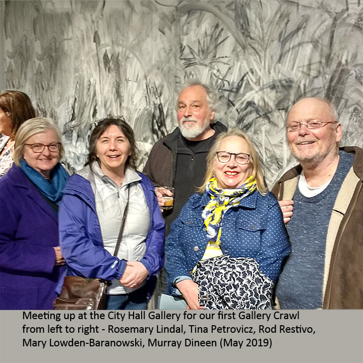 5 members of the OGPC in front of artwork completed in situ by Rachel Gray .  From left to right Rosemary Lindal, Tina Petrovicz, Rod Restivo, Mary Lowden-Baranowski, and  Murray Dineen